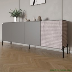 Комод у вітальню на чорних металевих ніжках LION Грей 204x38x76,5 Антрацит/Камінь