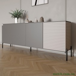 Комод у вітальню на чорних металевих ніжках LION Грей 204x38x76,5 Антрацит/Кашемір