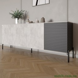 Комод у вітальню на чорних металевих ніжках LION Грей 204x38x76,5 Бетон/Асфальт