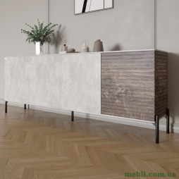 Комод у вітальню на чорних металевих ніжках LION Грей 204x38x76,5 Бетон/Дерево