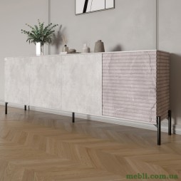 Комод у вітальню на чорних металевих ніжках LION Грей 204x38x76,5 Бетон/Камінь