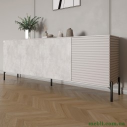 Комод у вітальню на чорних металевих ніжках LION Грей 204x38x76,5 Бетон/Кашемір