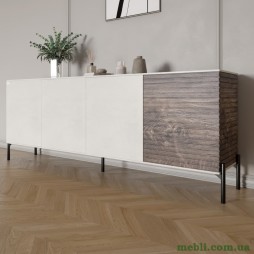 Комод у вітальню на чорних металевих ніжках LION Грей 204x38x76,5 Бетон SТyle/Дерево