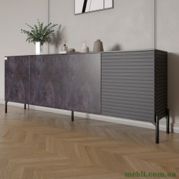 Комод у вітальню на чорних металевих ніжках LION Грей 204x38x76,5 Бетон темний/Асфальт