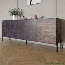 Комод у вітальню на чорних металевих ніжках LION Грей 204x38x76,5 Бетон темний/Дерево