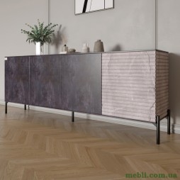 Комод у вітальню на чорних металевих ніжках LION Грей 204x38x76,5 Бетон темний/Камінь