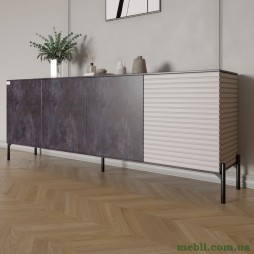 Комод у вітальню на чорних металевих ніжках LION Грей 204x38x76,5 Бетон темний/Кашемір