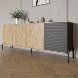 Комод у вітальню на чорних металевих ніжках LION Грей 204x38x76,5 Дуб Аппалачі/Асфальт