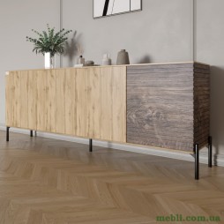 Комод у вітальню на чорних металевих ніжках LION Грей 204x38x76,5 Дуб Аппалачі/Дерево