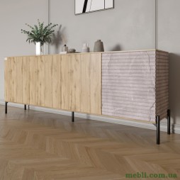 Комод у вітальню на чорних металевих ніжках LION Грей 204x38x76,5 Дуб Аппалачі/Камінь