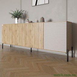 Комод у вітальню на чорних металевих ніжках LION Грей 204x38x76,5 Дуб Аппалачі/Кашемір