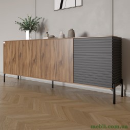 Комод у вітальню на чорних металевих ніжках LION Грей 204x38x76,5 Дуб Ліворно/Асфальт