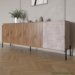 Комод у вітальню на чорних металевих ніжках LION Грей 204x38x76,5 Дуб Ліворно/Камінь