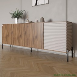 Комод у вітальню на чорних металевих ніжках LION Грей 204x38x76,5 Дуб Ліворно/Кашемір