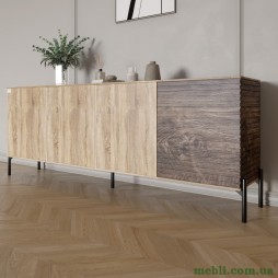 Комод у вітальню на чорних металевих ніжках LION Грей 204x38x76,5 Дуб сонома/Дерево