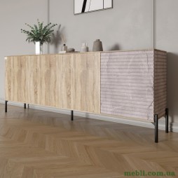 Комод у вітальню на чорних металевих ніжках LION Грей 204x38x76,5 Дуб сонома/Камінь