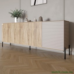 Комод у вітальню на чорних металевих ніжках LION Грей 204x38x76,5 Дуб сонома/Кашемір