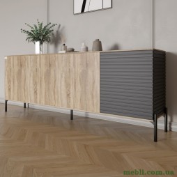 Комод у вітальню на чорних металевих ніжках LION Грей 204x38x76,5 Дуб сонома трюфель/Асфальт