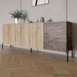 Комод у вітальню на чорних металевих ніжках LION Грей 204x38x76,5 Дуб сонома трюфель/Дерево