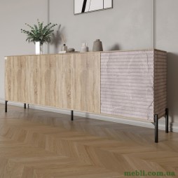 Комод у вітальню на чорних металевих ніжках LION Грей 204x38x76,5 Дуб сонома трюфель/Камінь