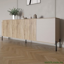 Комод у вітальню на чорних металевих ніжках LION Грей 204x38x76,5 Дуб сонома трюфель/Кашемір