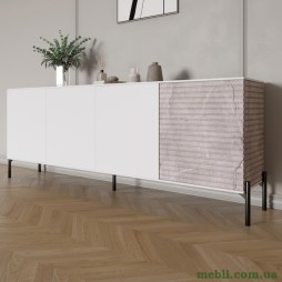 Комод у вітальню на чорних металевих ніжках LION Грей 204x38x76,5 Німфея Альба (білий)/Камінь