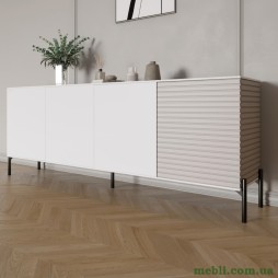 Комод у вітальню на чорних металевих ніжках LION Грей 204x38x76,5 Німфея Альба (білий)/Кашемір