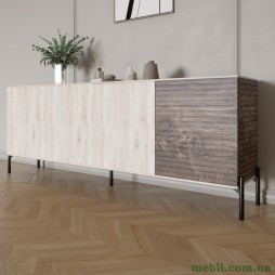 Комод у вітальню на чорних металевих ніжках LION Грей 204x38x76,5 Самоа Димчастий/Дерево