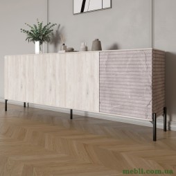 Комод у вітальню на чорних металевих ніжках LION Грей 204x38x76,5 Самоа Димчастий/Камінь