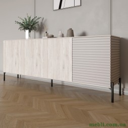 Комод у вітальню на чорних металевих ніжках LION Грей 204x38x76,5 Самоа Димчастий/Кашемір