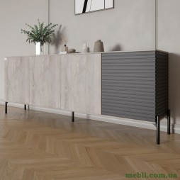 Комод у вітальню на чорних металевих ніжках LION Грей 204x38x76,5 Шварцвальд/Асфальт