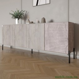 Комод у вітальню на чорних металевих ніжках LION Грей 204x38x76,5 Шварцвальд/Камінь