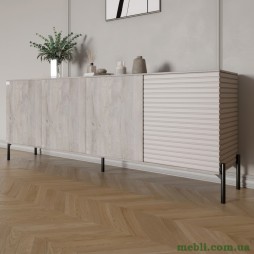 Комод у вітальню на чорних металевих ніжках LION Грей 204x38x76,5 Шварцвальд/Кашемір