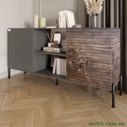 Комод відкритий на чорних металевих ніжках LION Грей Антрацит/Дерево