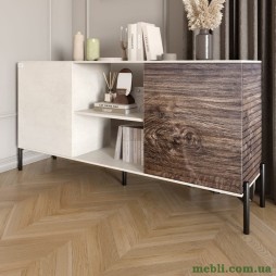 Комод відкритий на чорних металевих ніжках LION Грей Бетон SТyle/Дерево