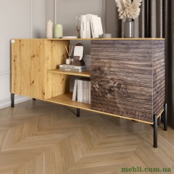 Комод відкритий на чорних металевих ніжках LION Грей Дуб Артизан/Дерево