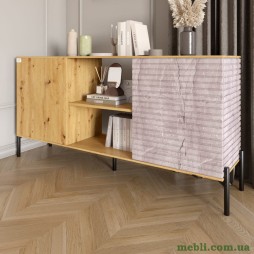 Комод відкритий на чорних металевих ніжках LION Грей Дуб Артизан/Камінь