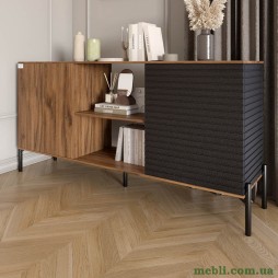 Комод відкритий на чорних металевих ніжках LION Грей Дуб Ліворно/Асфальт