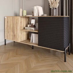 Комод відкритий на чорних металевих ніжках LION Грей Дуб Сонома/Асфальт