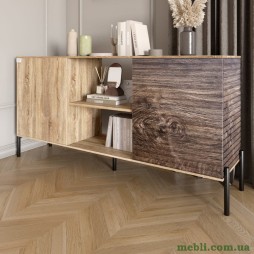 Комод відкритий на чорних металевих ніжках LION Грей Дуб Сонома/Дерево