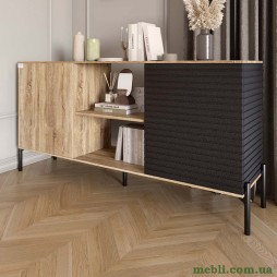 Комод відкритий на чорних металевих ніжках LION Грей Дуб Сонома трюфель/Асфальт