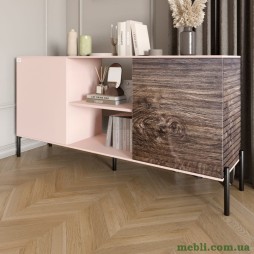 Комод відкритий на чорних металевих ніжках LION Грей Рожевий/Дерево