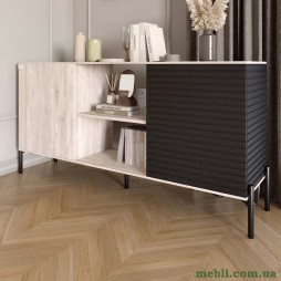 Комод відкритий на чорних металевих ніжках LION Грей Самоа димчастий/Асфальт