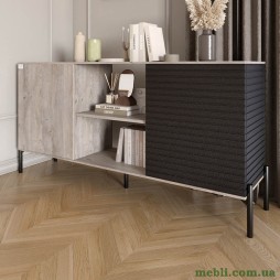 Комод відкритий на чорних металевих ніжках LION Грей Шварцвальд/Асфальт