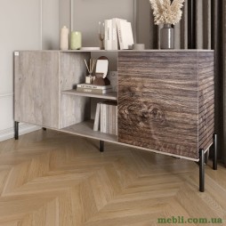 Комод відкритий на чорних металевих ніжках LION Грей Шварцвальд/Дерево