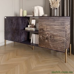 Комод відкритий на золотих металевих ніжках LION Грей Бетон темний/Дерево