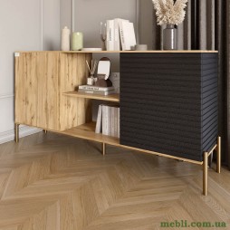 Комод відкритий на золотих металевих ніжках LION Грей Дуб Аппалачі/Асфальт