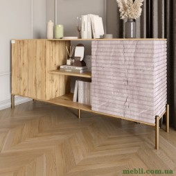 Комод відкритий на золотих металевих ніжках LION Грей Дуб Аппалачі/Камінь