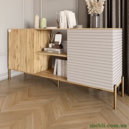 Комод відкритий на золотих металевих ніжках LION Грей Дуб Аппалачі/Кашемір