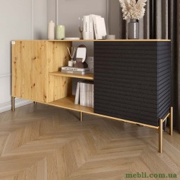 Комод відкритий на золотих металевих ніжках LION Грей Дуб Артизан/Асфальт